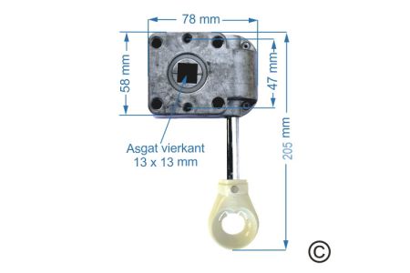 Oogwindwerk verlengde as - lengte 205 mm - WIT
